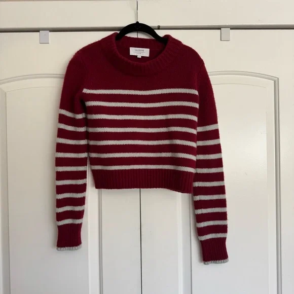 La Ligne BURGUNDY/LIGHT BLUE Cashmere Blend Mini Marin Sweater - Picture 7 of 14